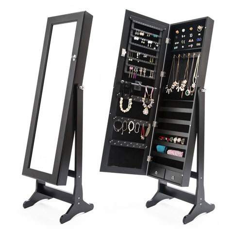 darrahopens Furniture > Bedroom La Bella Black Mirror Jewellery Cabinet LOWE 146cm Organiser 2 Drawers