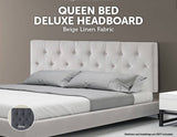 darrahopens Furniture > Bedroom Linen Fabric Queen Bed Deluxe Headboard Bedhead - Beige