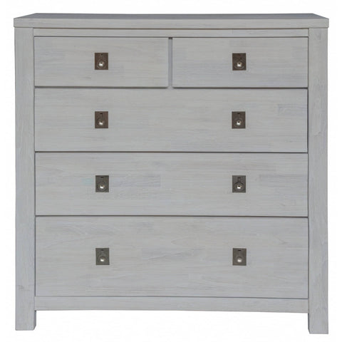Darrahopens Furniture > Bedroom Myer Tallboy 5 Chest of Drawers Storage Cabinet White Wash