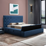 Darrahopens Furniture > Bedroom Queen Size Bedframe Velvet Upholstery Deep Blue Colour Tufted Headboard Deep Quilting