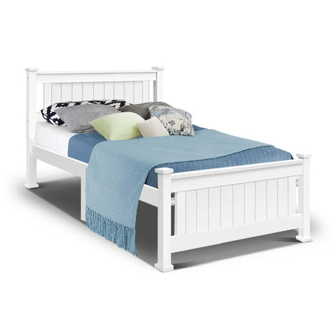 darrahopens Furniture > Bedroom Single Size Wooden Bed Frame - White