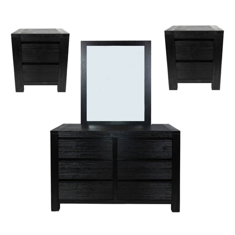 Darrahopens Furniture > Bedroom Tofino 4pc Bedside Dresser Mirror Bedroom Drawers Set Nightstand Cabinet - Black