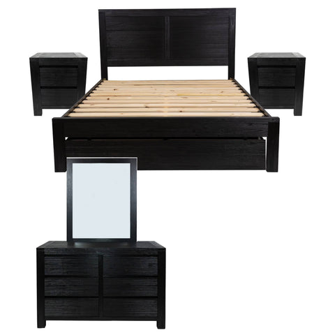 Darrahopens Furniture > Bedroom Tofino 5pc Queen Bed Suite Bedside Dresser Bedroom Furniture Package - Black