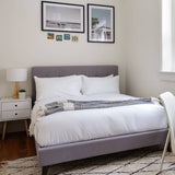 Darrahopens Furniture > Bedroom Volga King Single Bed Platform Frame Fabric Upholstered Mattress Base - Grey