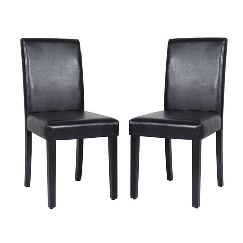 Darrahopens Furniture > Dining 2x Wooden Frame Black Leatherette Dining Chairs with Solid Pine Legs