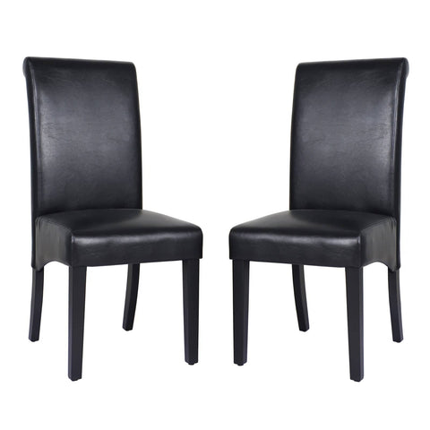Darrahopens Furniture > Dining 2x Wooden Frame Black Leatherette Dining Chairs with Solid Pine Legs