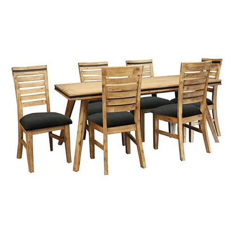 darrahopens Furniture > Dining 7 Pieces Dining Suite 180cm Medium Size Dining Table & 6X Chairs in Solid Acacia Wooden Frame in Silver Brush Colour