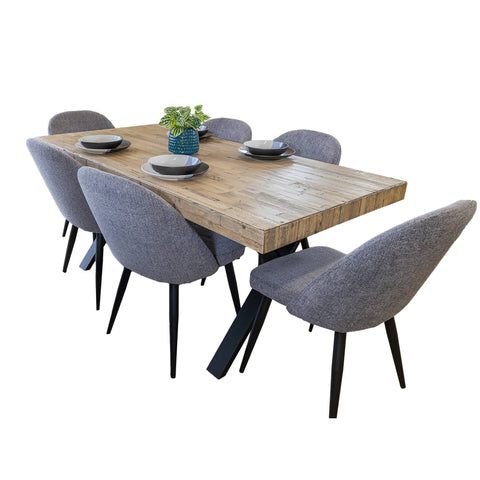 Darrahopens Furniture > Dining Anika 7pc Dining Set 180cm Table 6 Fabric Chair Fog - Smoke