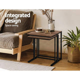 darrahopens Furniture > Dining Artiss Coffee Table Nesting Side Tables Wooden Rustic Vintage Metal Frame