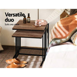 darrahopens Furniture > Dining Artiss Coffee Table Nesting Side Tables Wooden Rustic Vintage Metal Frame