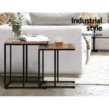 darrahopens Furniture > Dining Artiss Coffee Table Nesting Side Tables Wooden Rustic Vintage Metal Frame