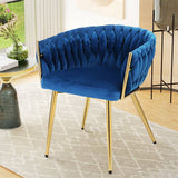 Darrahopens Furniture > Dining Artiss Dining Chair Cafe Chair Velvet Upholstered Woven Back Armrest Blue