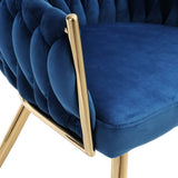 Darrahopens Furniture > Dining Artiss Dining Chair Cafe Chair Velvet Upholstered Woven Back Armrest Blue