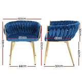 Darrahopens Furniture > Dining Artiss Dining Chair Cafe Chair Velvet Upholstered Woven Back Armrest Blue
