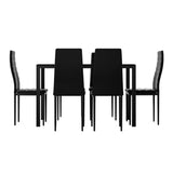 Darrahopens Furniture > Dining Artiss Dining Chairs and Table Dining Set 6 Chair Set Of 7 Wooden Top Black