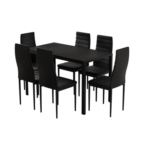 Darrahopens Furniture > Dining Artiss Dining Chairs and Table Dining Set 6 Chair Set Of 7 Wooden Top Black
