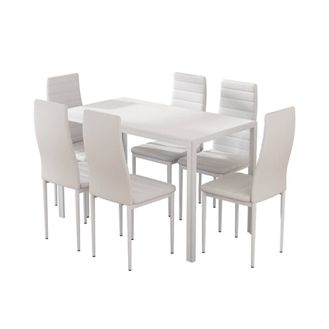 Darrahopens Furniture > Dining Artiss Dining Chairs and Table Dining Set 6 Chair Set Of 7 Wooden Top White