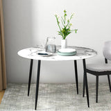 Darrahopens Furniture > Dining Artiss Dining Table Round Wooden Table With Marble Effect Metal Legs 110CM White