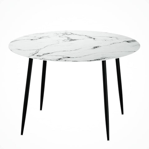 Darrahopens Furniture > Dining Artiss Dining Table Round Wooden Table With Marble Effect Metal Legs 110CM White