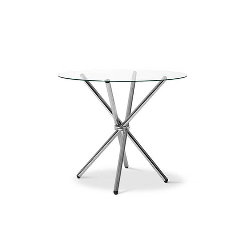 darrahopens Furniture > Dining Artiss Round Dining Table 4 Seater 90cm Tempered Glass Clear Chrome Steel Legs Cross Cafe Kitchen Tables