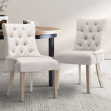darrahopens Furniture > Dining Artiss Set of 2 Dining Chair Beige CAYES French Provincial Chairs Wooden Fabric Retro Cafe
