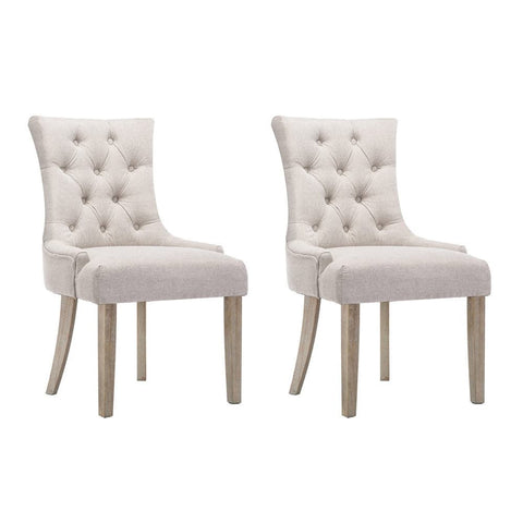 darrahopens Furniture > Dining Artiss Set of 2 Dining Chair Beige CAYES French Provincial Chairs Wooden Fabric Retro Cafe