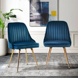 darrahopens Furniture > Dining Artiss Set of 2 Dining Chairs Retro Chair Cafe Kitchen Modern Metal Legs Velvet Blue