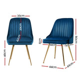 darrahopens Furniture > Dining Artiss Set of 2 Dining Chairs Retro Chair Cafe Kitchen Modern Metal Legs Velvet Blue