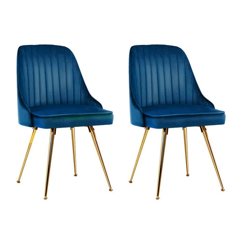 darrahopens Furniture > Dining Artiss Set of 2 Dining Chairs Retro Chair Cafe Kitchen Modern Metal Legs Velvet Blue