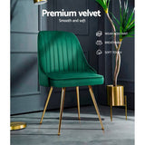 darrahopens Furniture > Dining Artiss Set of 2 Dining Chairs Retro Chair Cafe Kitchen Modern Metal Legs Velvet Green
