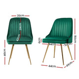 darrahopens Furniture > Dining Artiss Set of 2 Dining Chairs Retro Chair Cafe Kitchen Modern Metal Legs Velvet Green