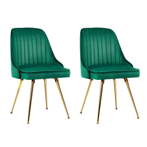 darrahopens Furniture > Dining Artiss Set of 2 Dining Chairs Retro Chair Cafe Kitchen Modern Metal Legs Velvet Green
