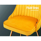 darrahopens Furniture > Dining Artiss Set of 2 Dining Chairs Retro Chair Cafe Kitchen Modern Metal Legs Velvet Yellow