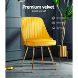 darrahopens Furniture > Dining Artiss Set of 2 Dining Chairs Retro Chair Cafe Kitchen Modern Metal Legs Velvet Yellow