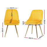 darrahopens Furniture > Dining Artiss Set of 2 Dining Chairs Retro Chair Cafe Kitchen Modern Metal Legs Velvet Yellow
