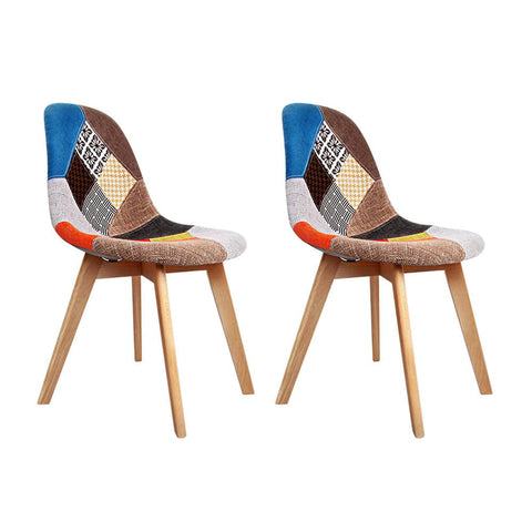 darrahopens Furniture > Dining Artiss Set of 2 Retro Beech Fabric Dining Chair - Multi Colour