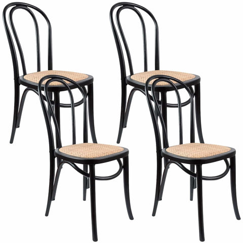 Darrahopens Furniture > Dining Azalea Arched Back Dining Chair 4 Set Solid Elm Timber Wood Rattan Seat - Black