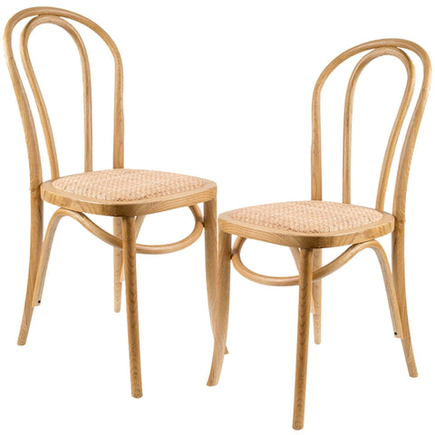 Darrahopens Furniture > Dining Azalea Arched Back Dining Chair Set of 2 Solid Elm Timber Wood Rattan Seat - Oak