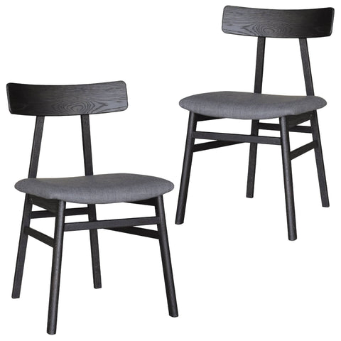 Darrahopens Furniture > Dining Claire Dining Chair Set of 2 Solid Oak Wood Fabric Seat Furniture - Black