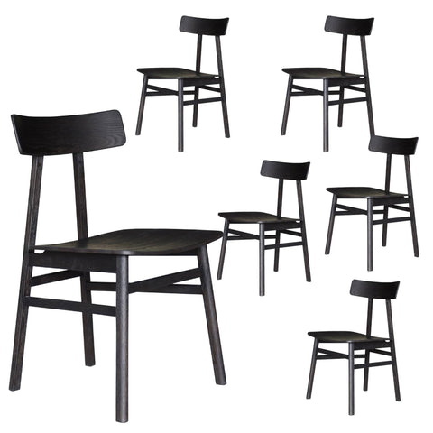 Darrahopens Furniture > Dining Claire Dining Chair Set of 6 Solid Oak Wood Timber Seat Furniture - Black