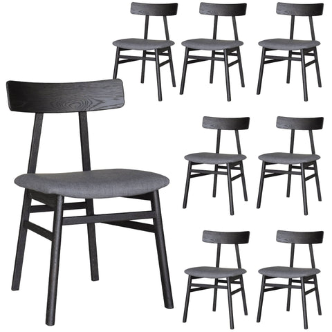 Darrahopens Furniture > Dining Claire Dining Chair Set of 8 Solid Oak Wood Fabric Seat Furniture - Black