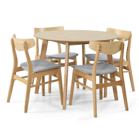 Darrahopens Furniture > Dining Cusco 5pc Set Dining Set 100cm Round Table 4 Chair Fabric Seat Scandinavian