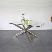 darrahopens Furniture > Dining Dining Table in Crisscross Shaped High Glossy Stainless Steel Base with 12mm Tempered Glass Top