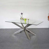 darrahopens Furniture > Dining Dining Table in Crisscross Shaped High Glossy Stainless Steel Base with 12mm Tempered Glass Top