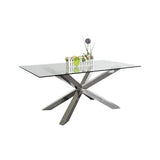 darrahopens Furniture > Dining Dining Table in Crisscross Shaped High Glossy Stainless Steel Base with 12mm Tempered Glass Top