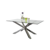 darrahopens Furniture > Dining Dining Table in Crisscross Shaped High Glossy Stainless Steel Base with 12mm Tempered Glass Top