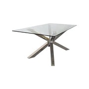 darrahopens Furniture > Dining Dining Table in Crisscross Shaped High Glossy Stainless Steel Base with 12mm Tempered Glass Top