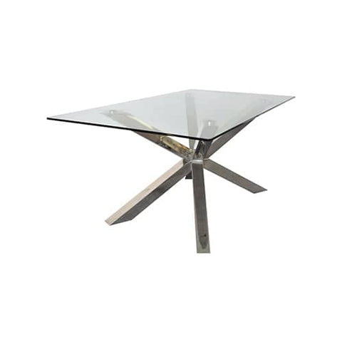 darrahopens Furniture > Dining Dining Table in Crisscross Shaped High Glossy Stainless Steel Base with 12mm Tempered Glass Top