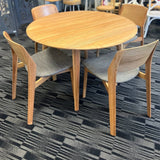 Darrahopens Furniture > Dining Emilio 5pc 120cm Round Dining Table Set Fabric Chair Solid Ash Wood Oak