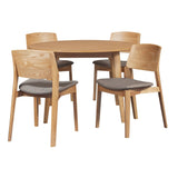 Darrahopens Furniture > Dining Emilio 5pc 120cm Round Dining Table Set Fabric Chair Solid Ash Wood Oak